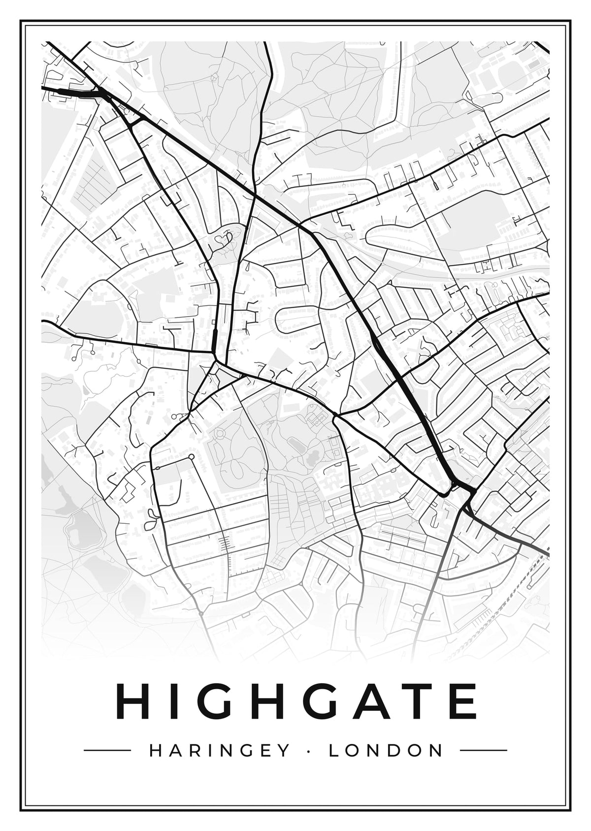 Street map poster of Highgate, Haringey, London