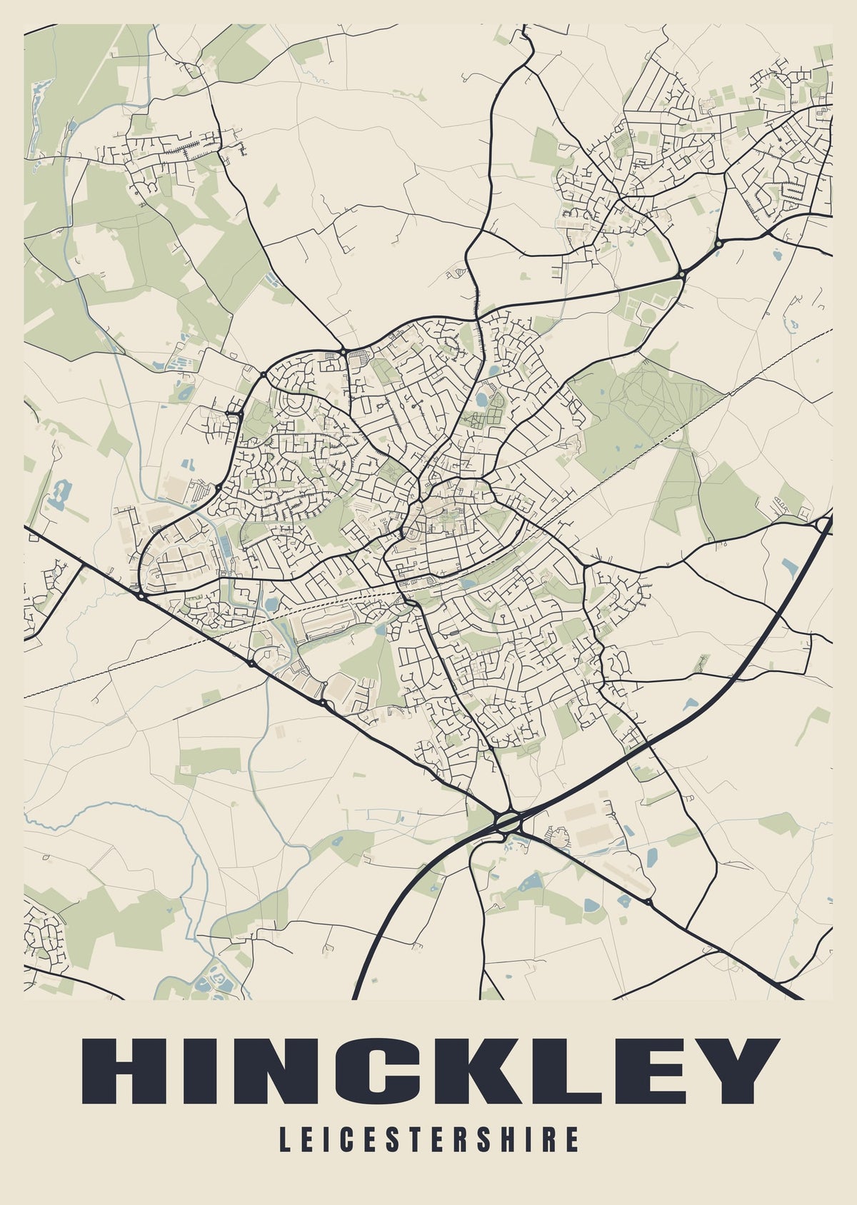 Street map poster of Hinckley, Leicestershire