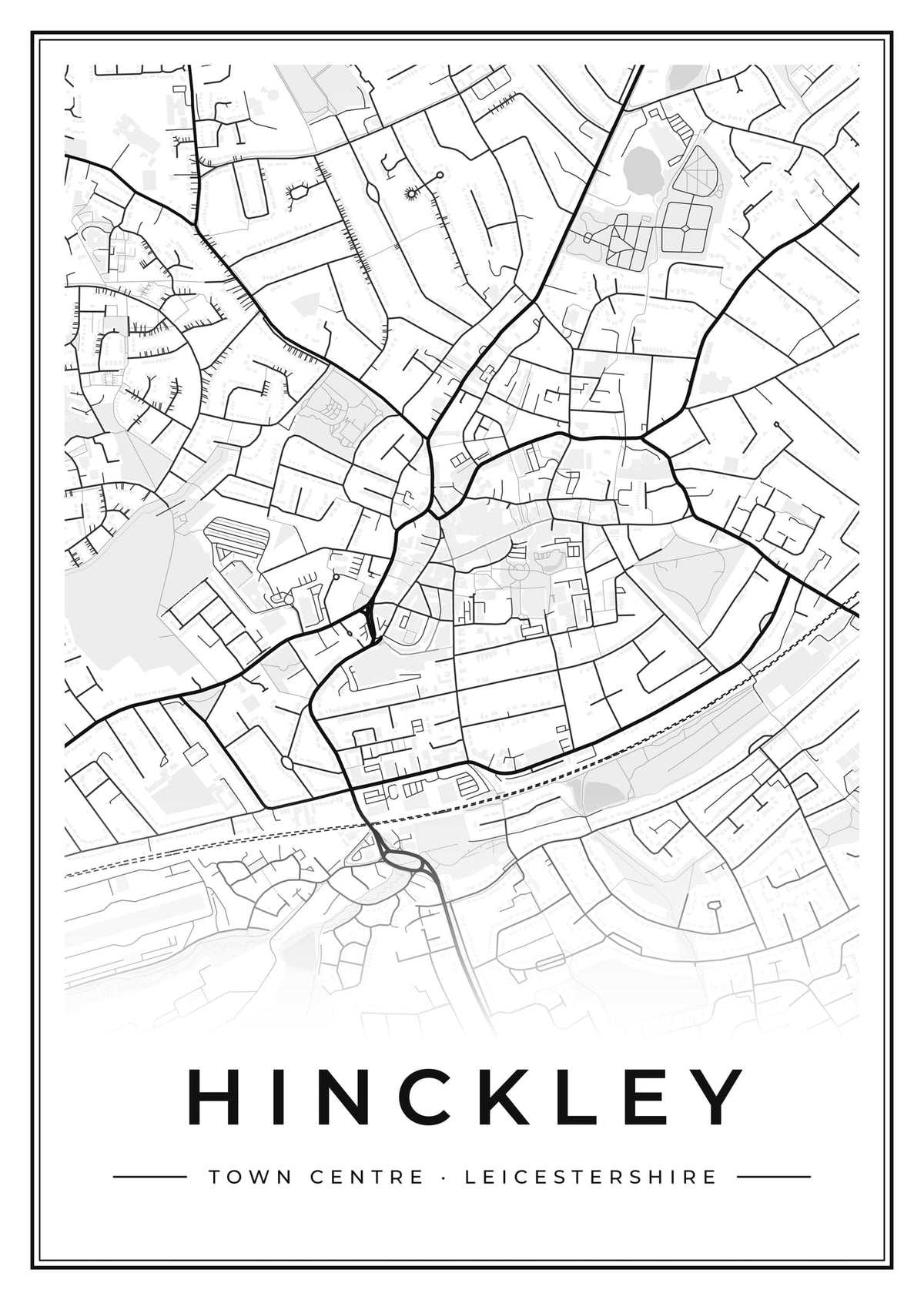 Street map poster of Hinckley town centre, Leicestershire