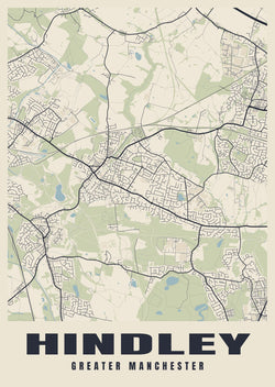 Street map poster of Hindley, Greater Manchester