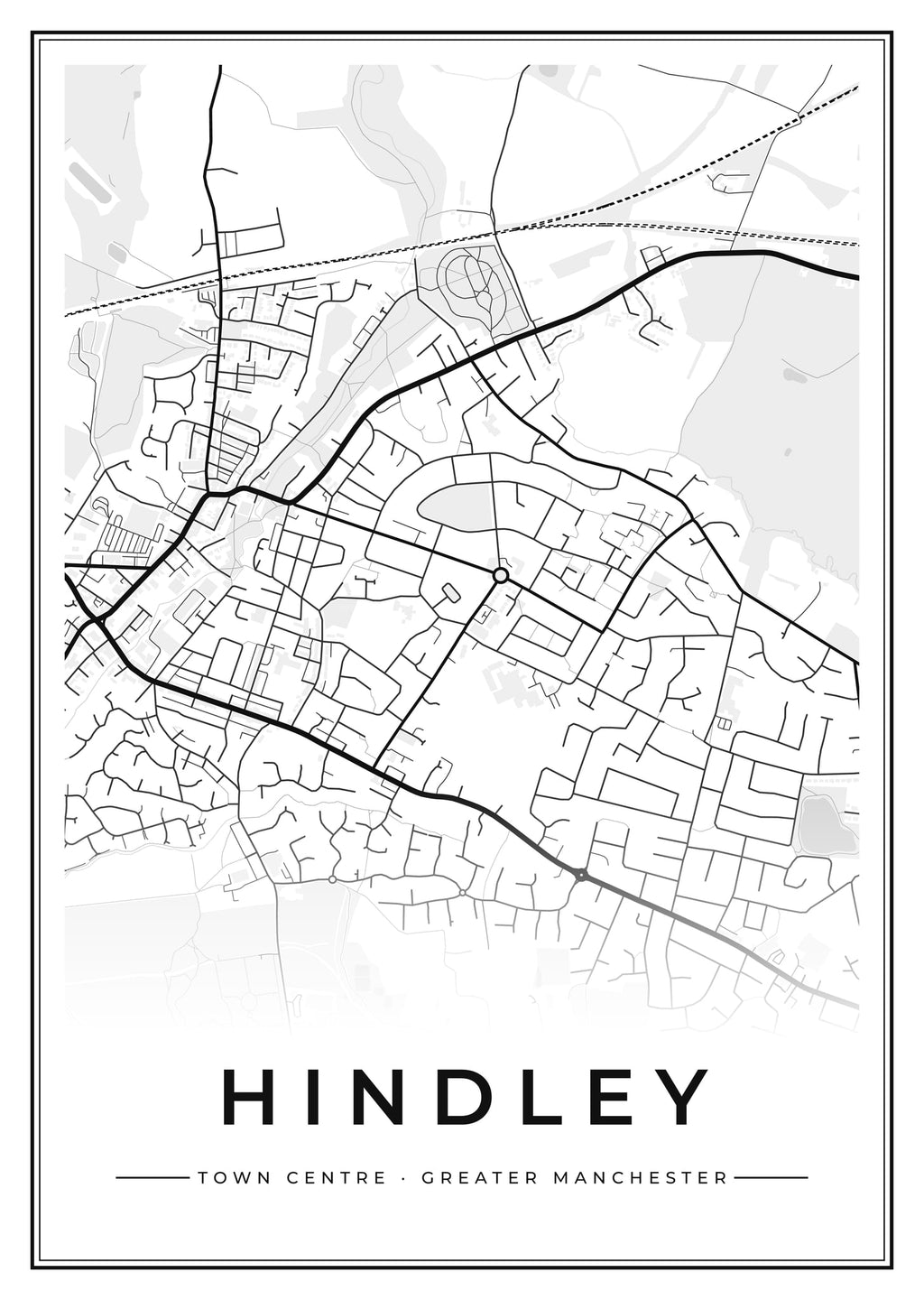 Street map poster of Hindley town centre, Greater Manchester