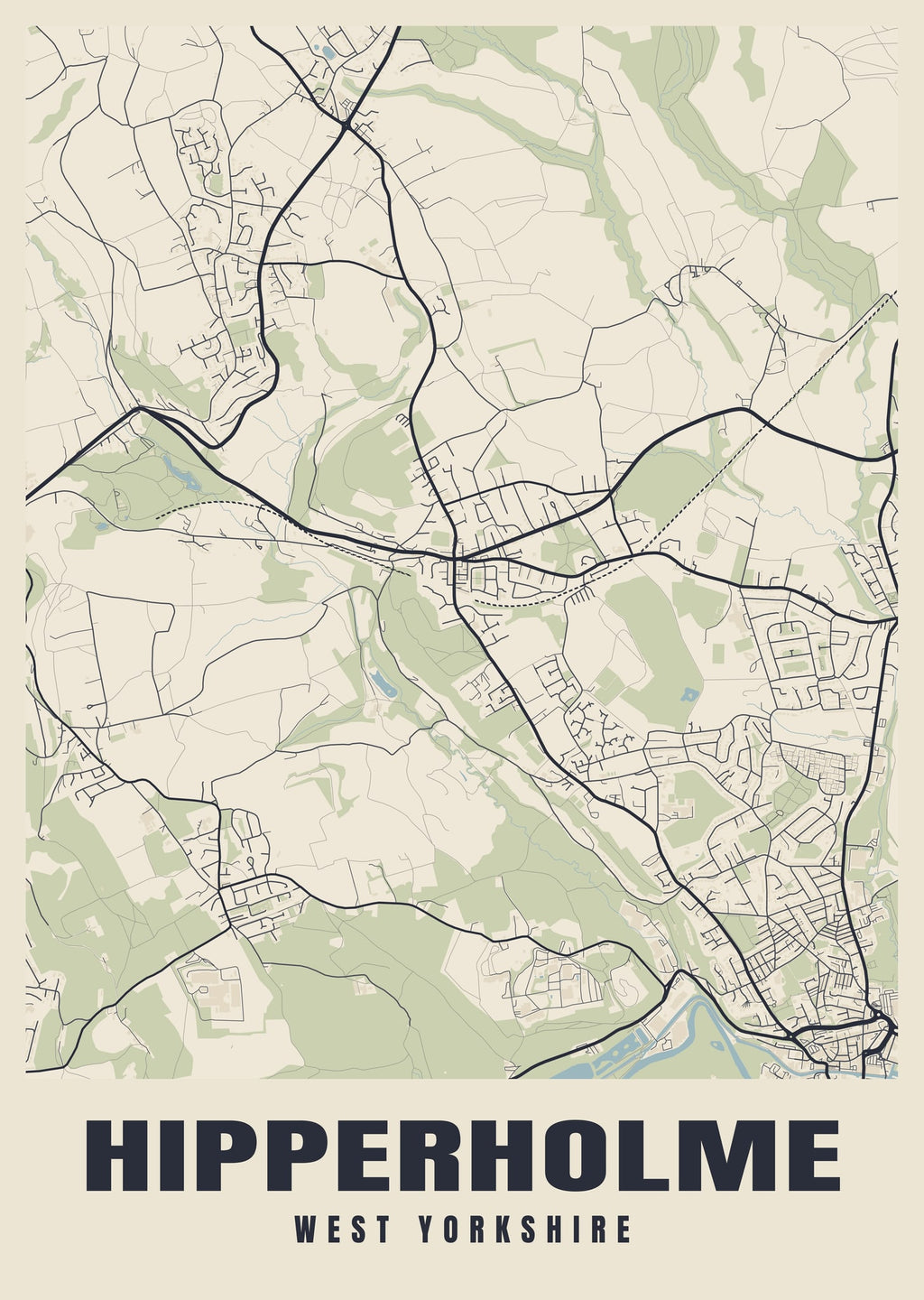 Street map poster of Hipperholme, West Yorkshire