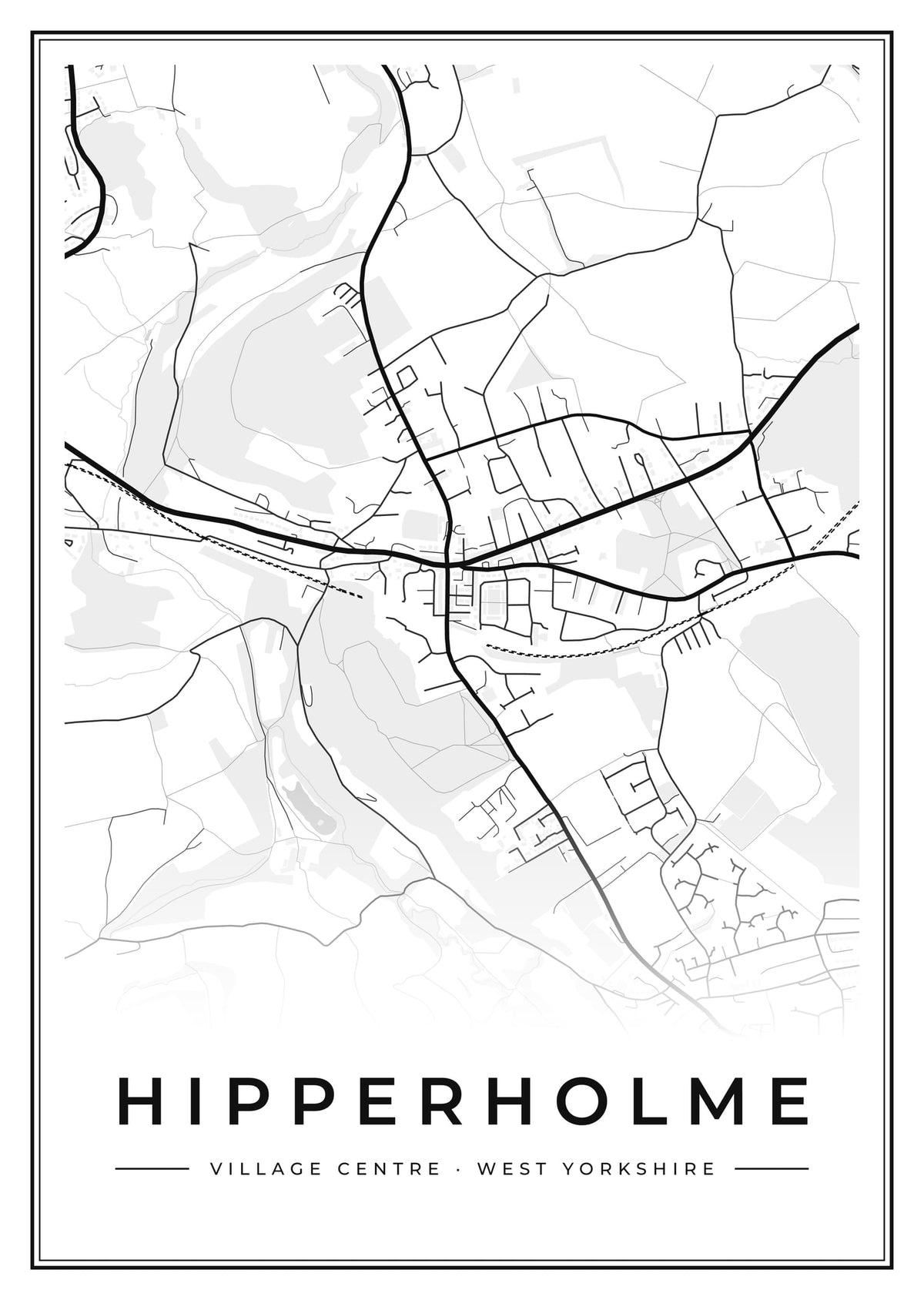 Street map poster of Hipperholme village centre, West Yorkshire