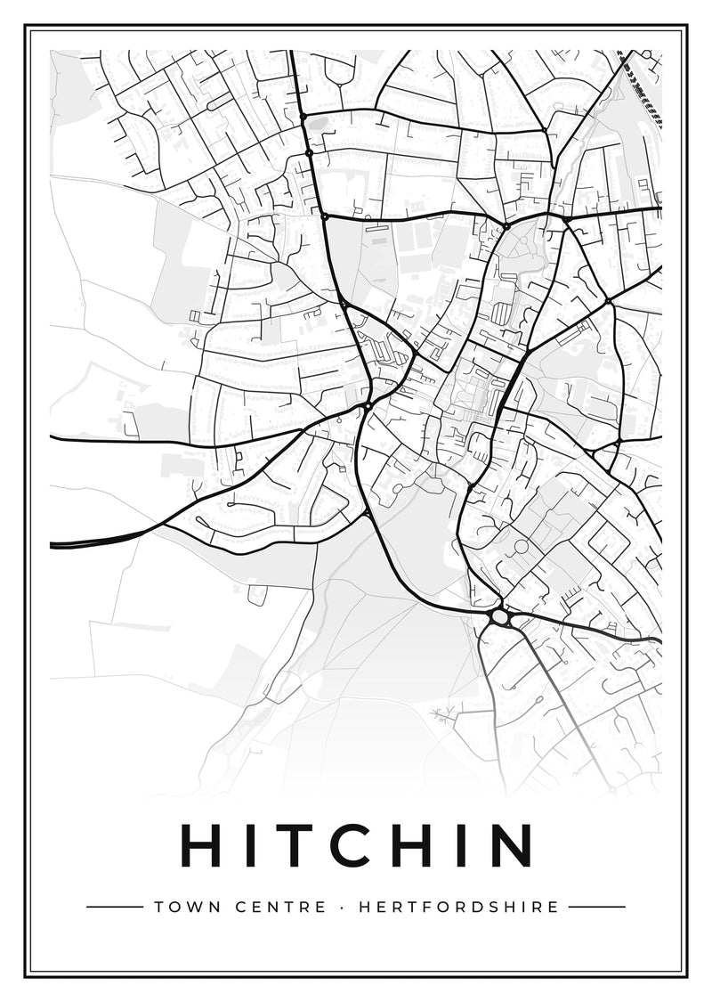 Hitchin Town Centre Street Map Poster