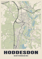 Street map poster of Hoddesdon, Hertfordshire