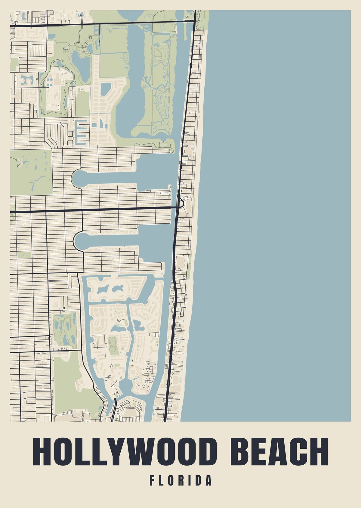 Street map poster of Hollywood Beach, Florida