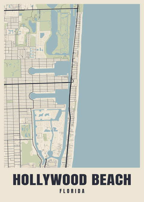 Hollywood Beach Street Map Poster