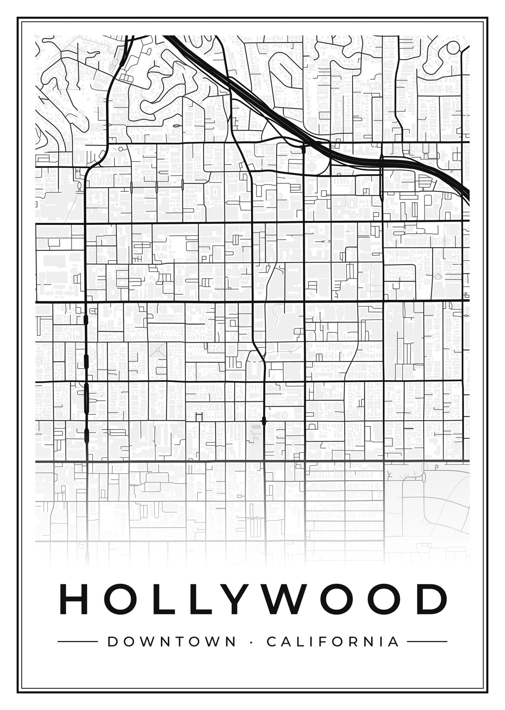 Street map poster of downtown Hollywood, California