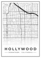 Street map poster of downtown Hollywood, California