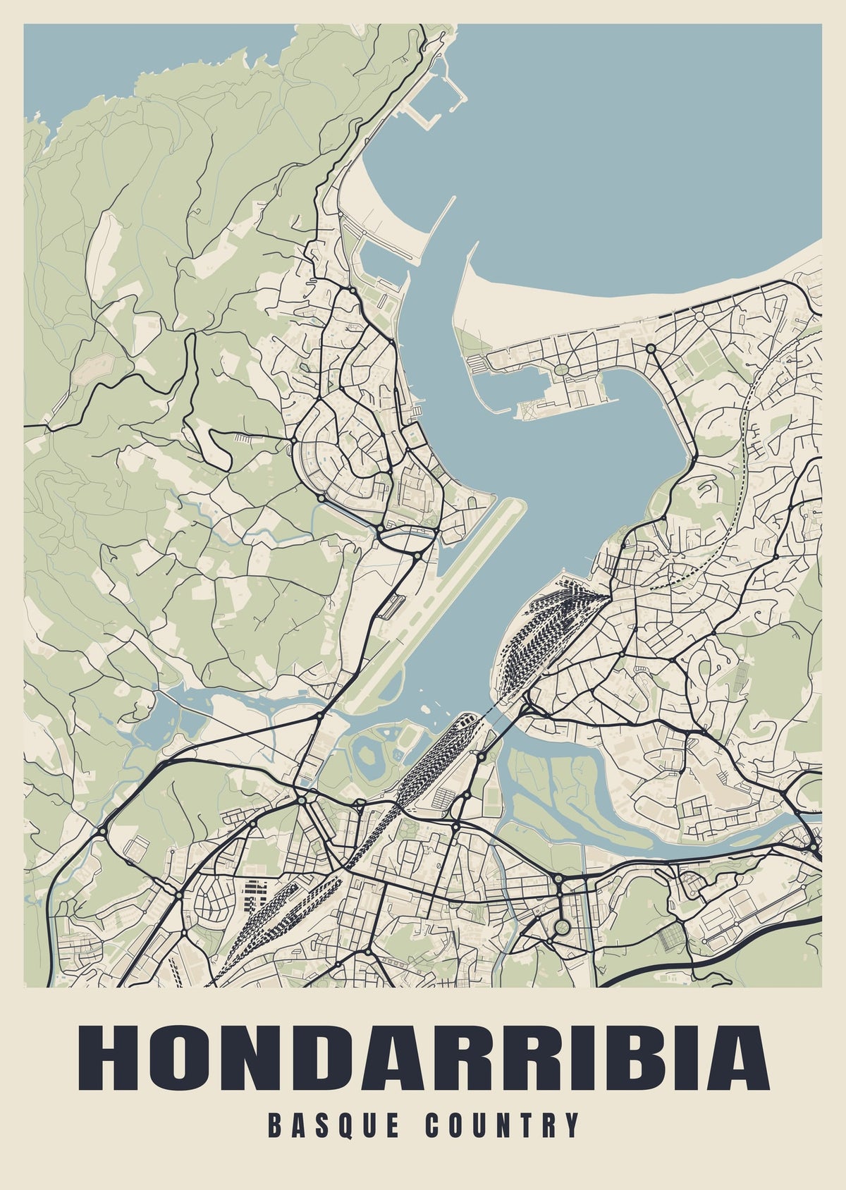 Street map poster of Hondarribia, Basque Country