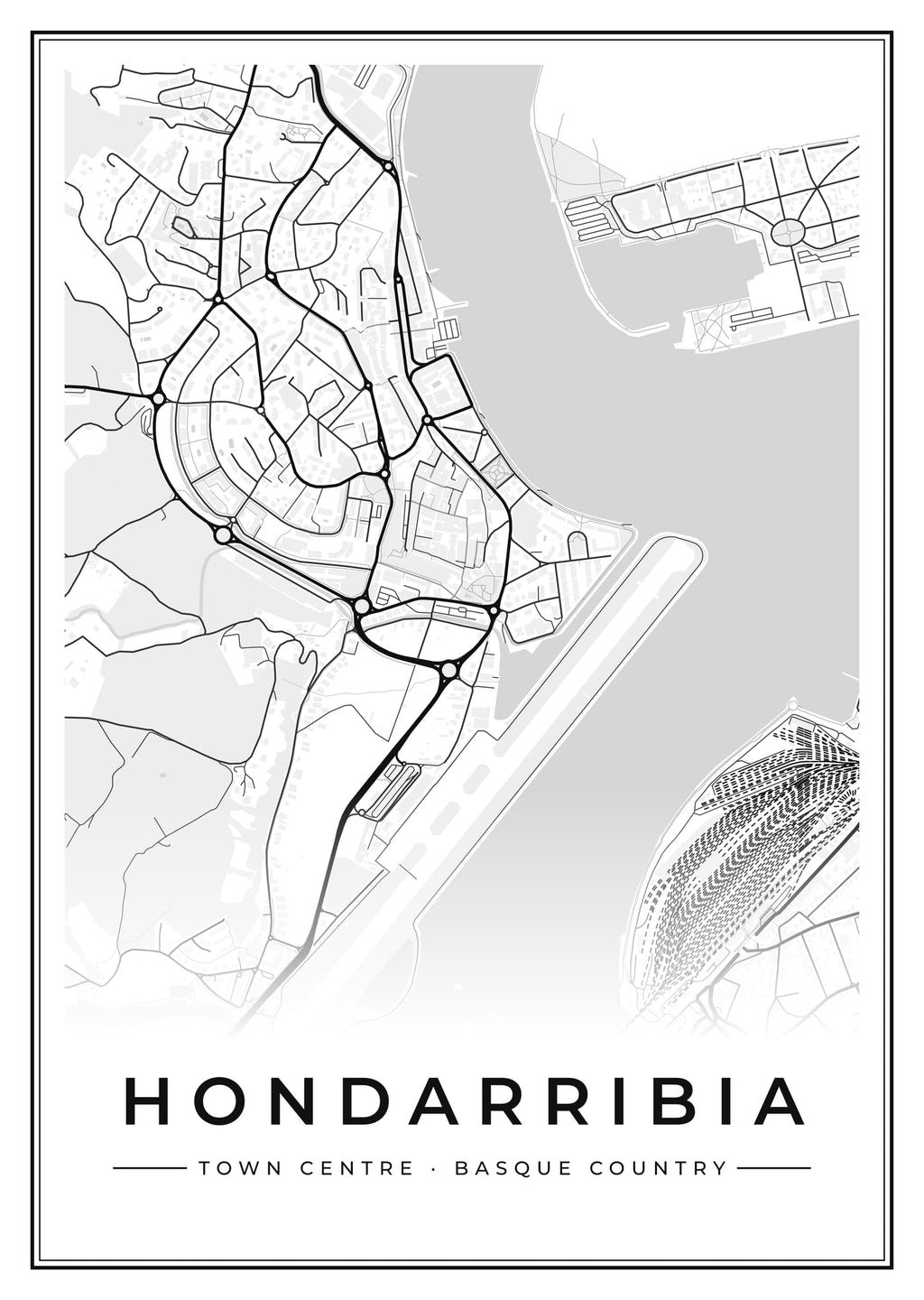 Street map poster of Hondarribia town centre, Basque Country