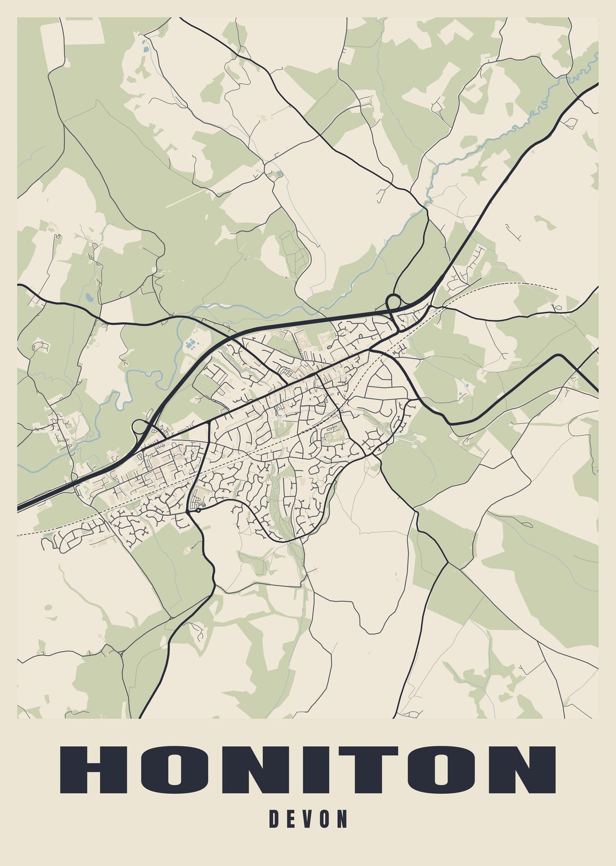 Street map poster of Honiton, Devon