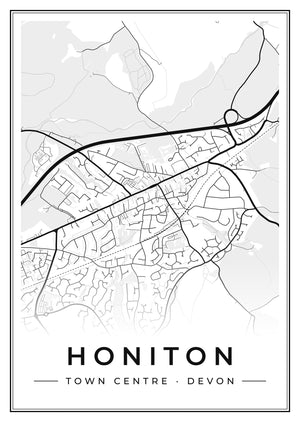 Honiton Town Centre Street Map Poster