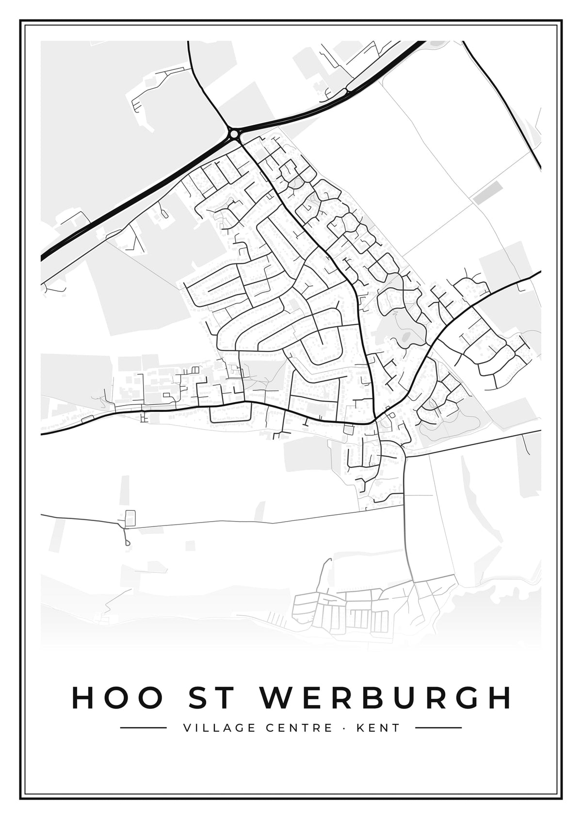 Street map poster of Hoo St Werburgh village centre, Kent