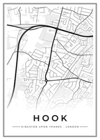 Street map poster of Hook, Kingston upon Thames, London