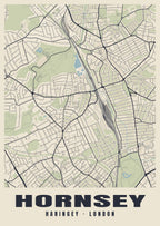 Heritage street map poster of Hornsey, Haringey, London