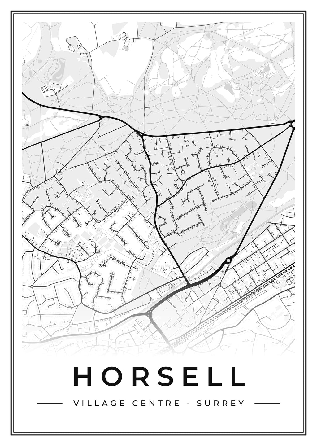 Street map poster of Horsell village centre, Surrey