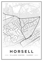 Street map poster of Horsell village centre, Surrey