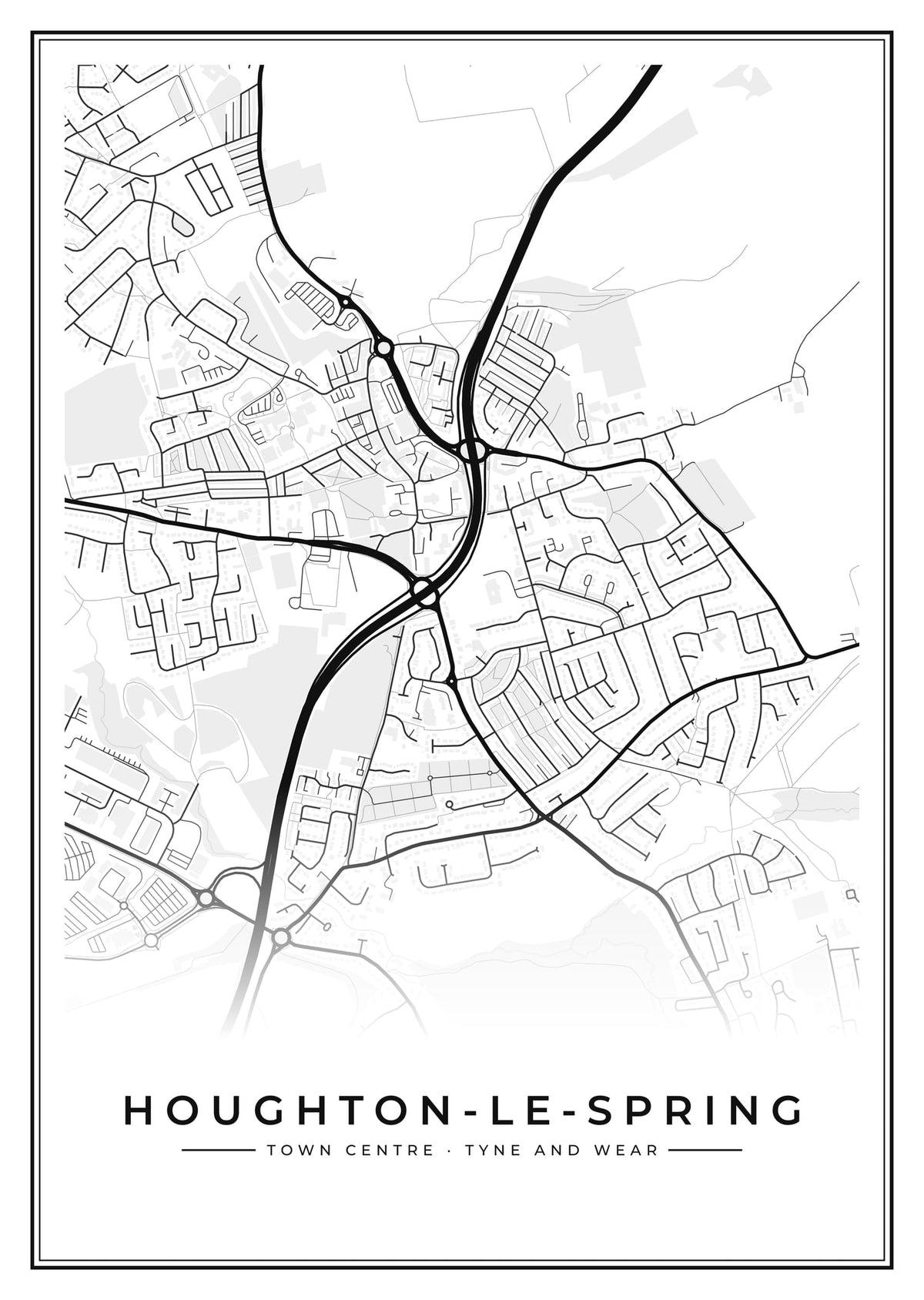 Street map poster of Houghton-le-Spring town centre, Tyne and Wear