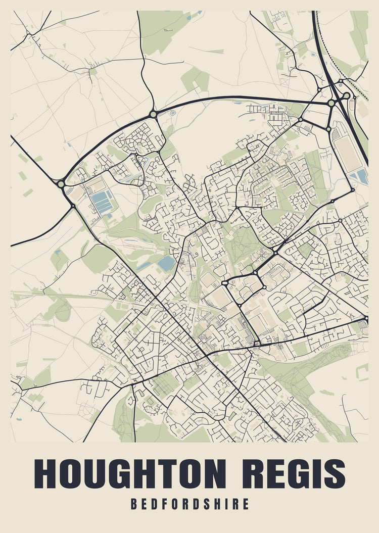 Houghton Regis Street Map Poster