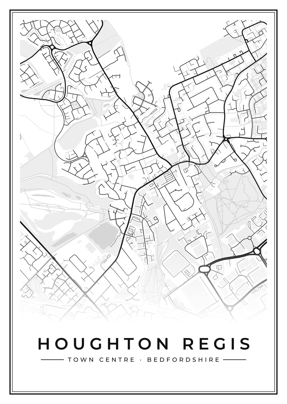 Houghton Regis Town Centre Street Map Poster