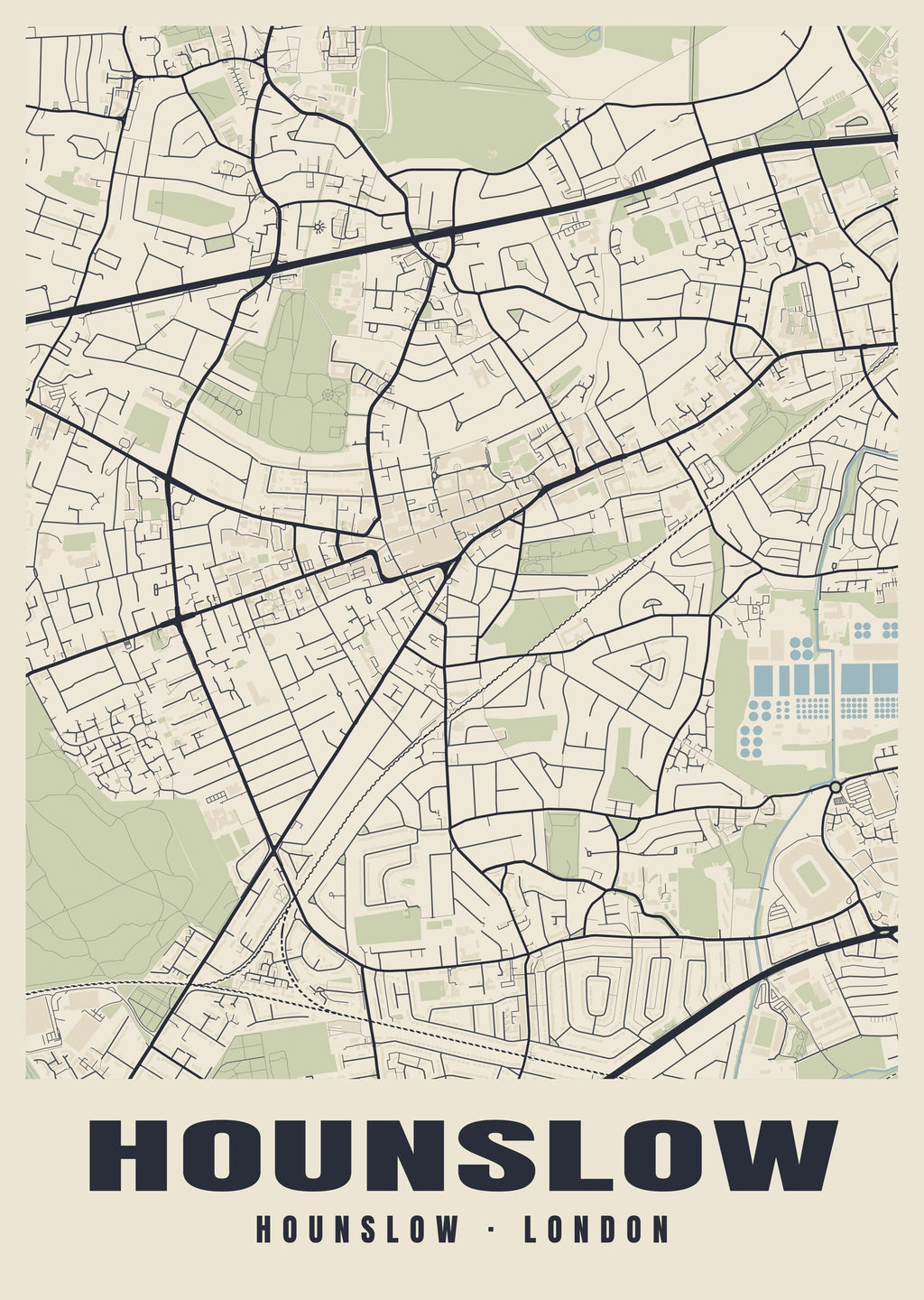 Heritage street map poster of Hounslow, Hounslow, London