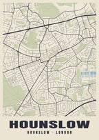 Heritage street map poster of Hounslow, Hounslow, London