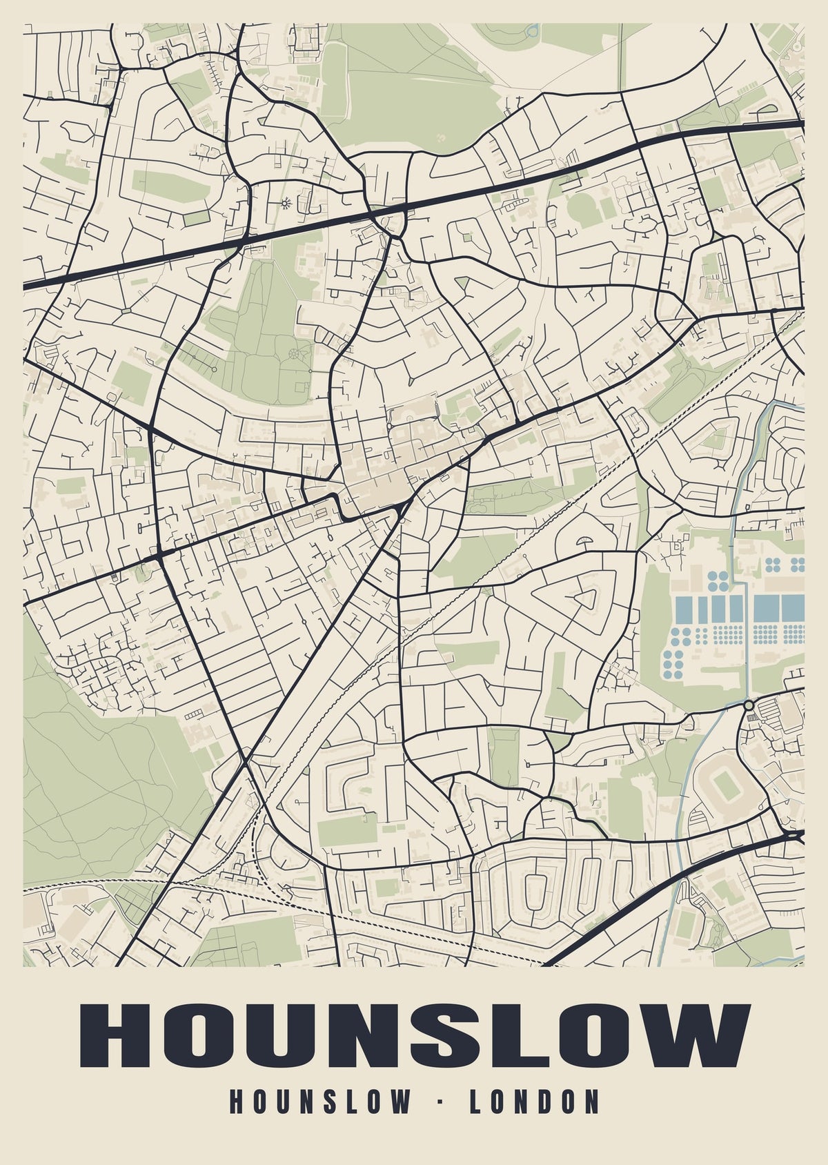 Heritage street map poster of Hounslow, Hounslow, London