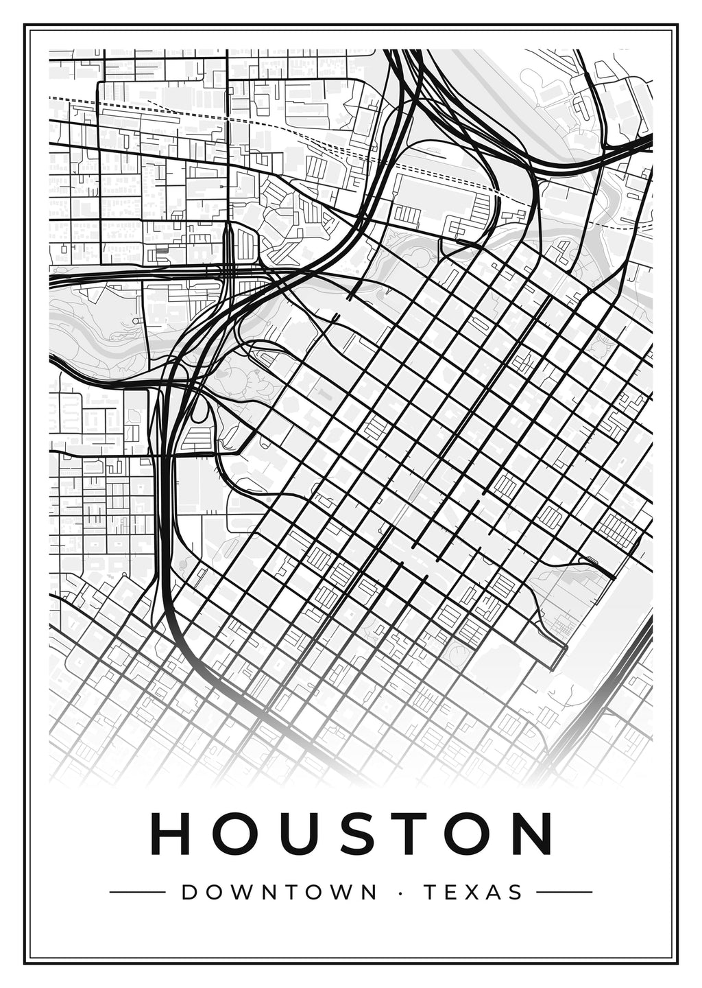 Street map poster of downtown Houston, Texas