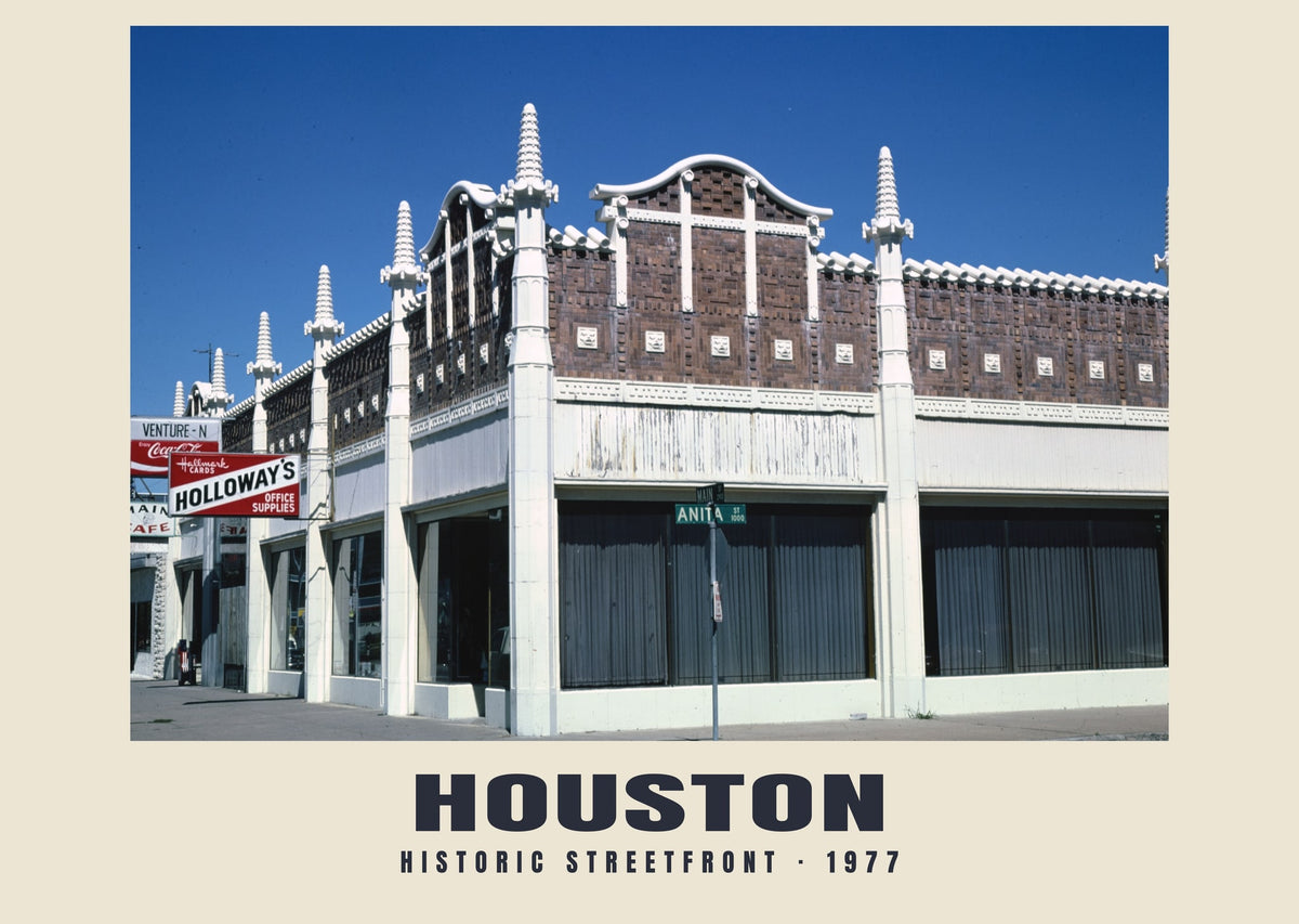Historische straatgevels, Houston, 1977 — Historische fotoprint