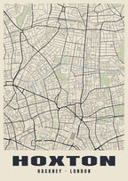 Heritage street map poster of Hoxton, Hackney, London