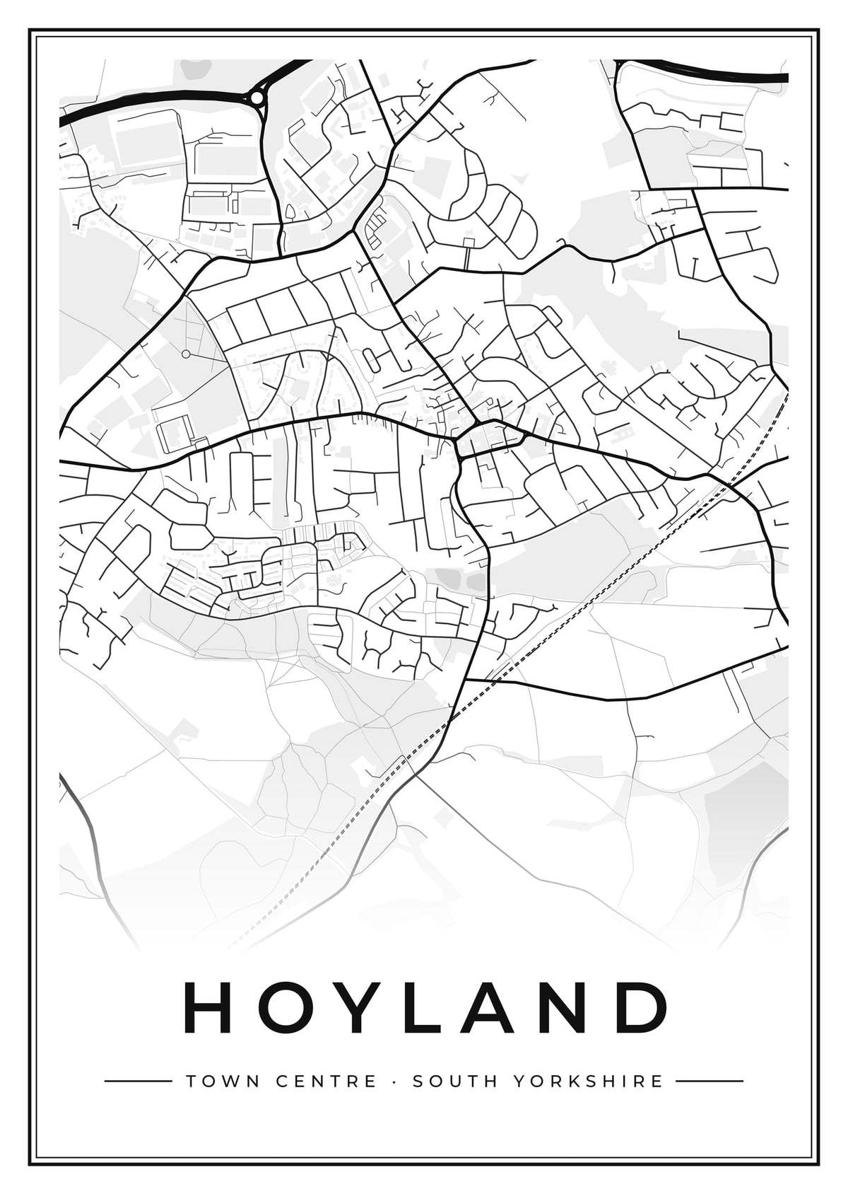 Street map poster of Hoyland town centre, South Yorkshire