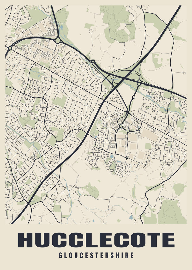 Hucclecote Street Map Poster