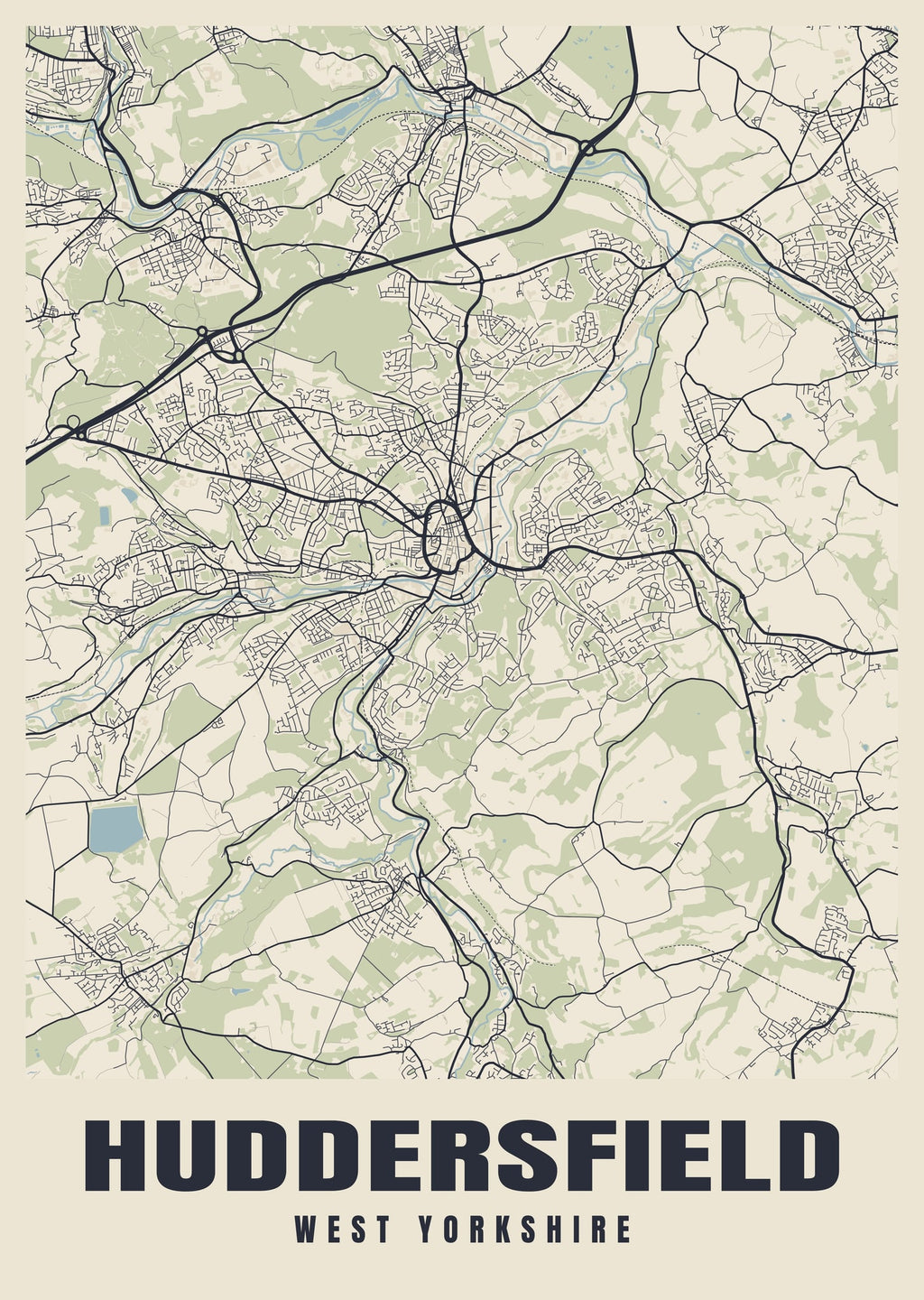 Street map poster of Huddersfield, West Yorkshire