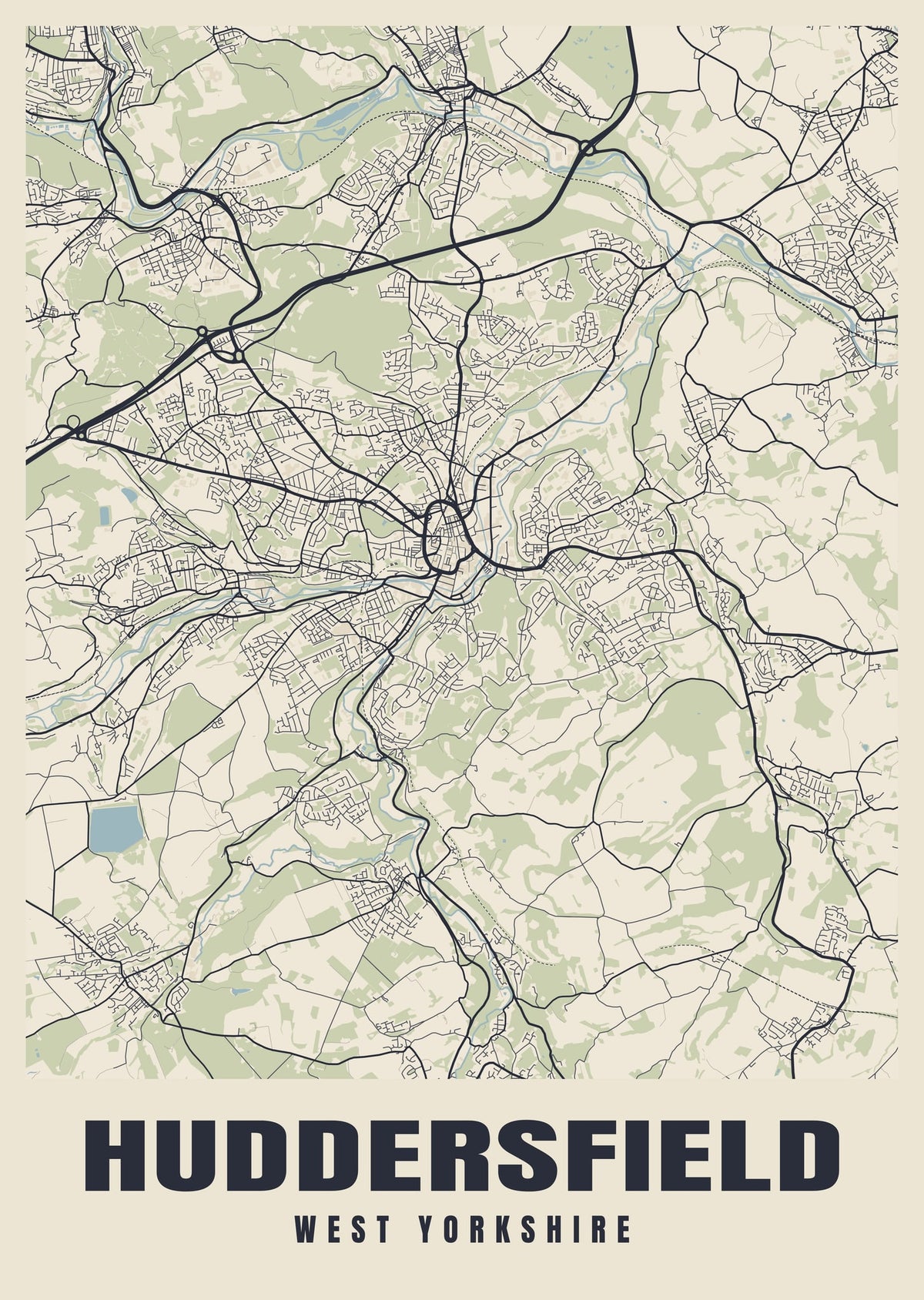 Street map poster of Huddersfield, West Yorkshire