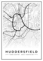 Street map poster of Huddersfield town centre, West Yorkshire