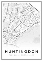Street map poster of Huntingdon town centre, Cambridgeshire