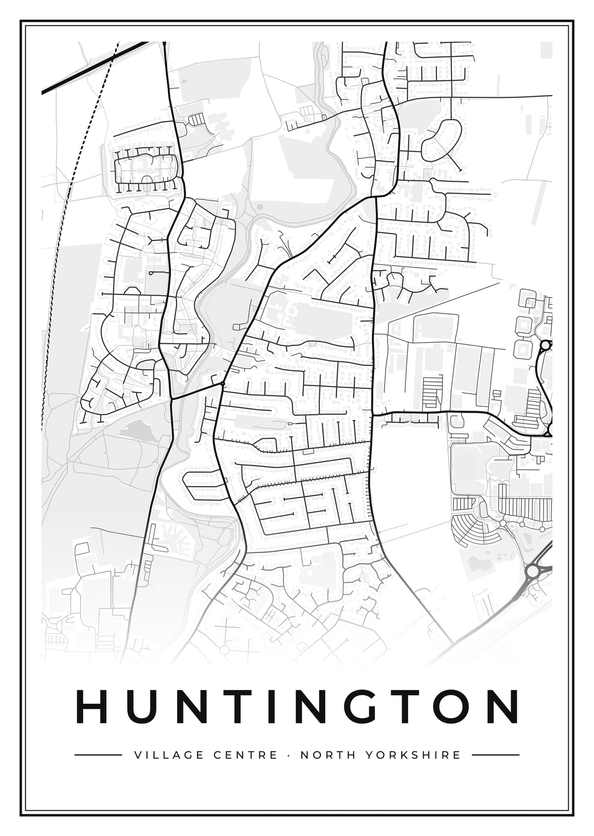 Street map poster of Huntington village centre, North Yorkshire