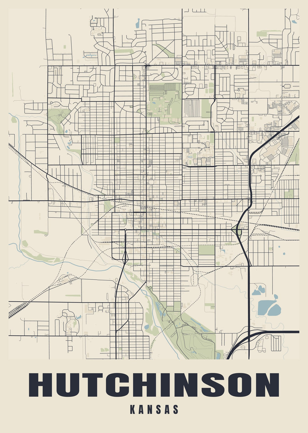 Street map poster of Hutchinson, Kansas