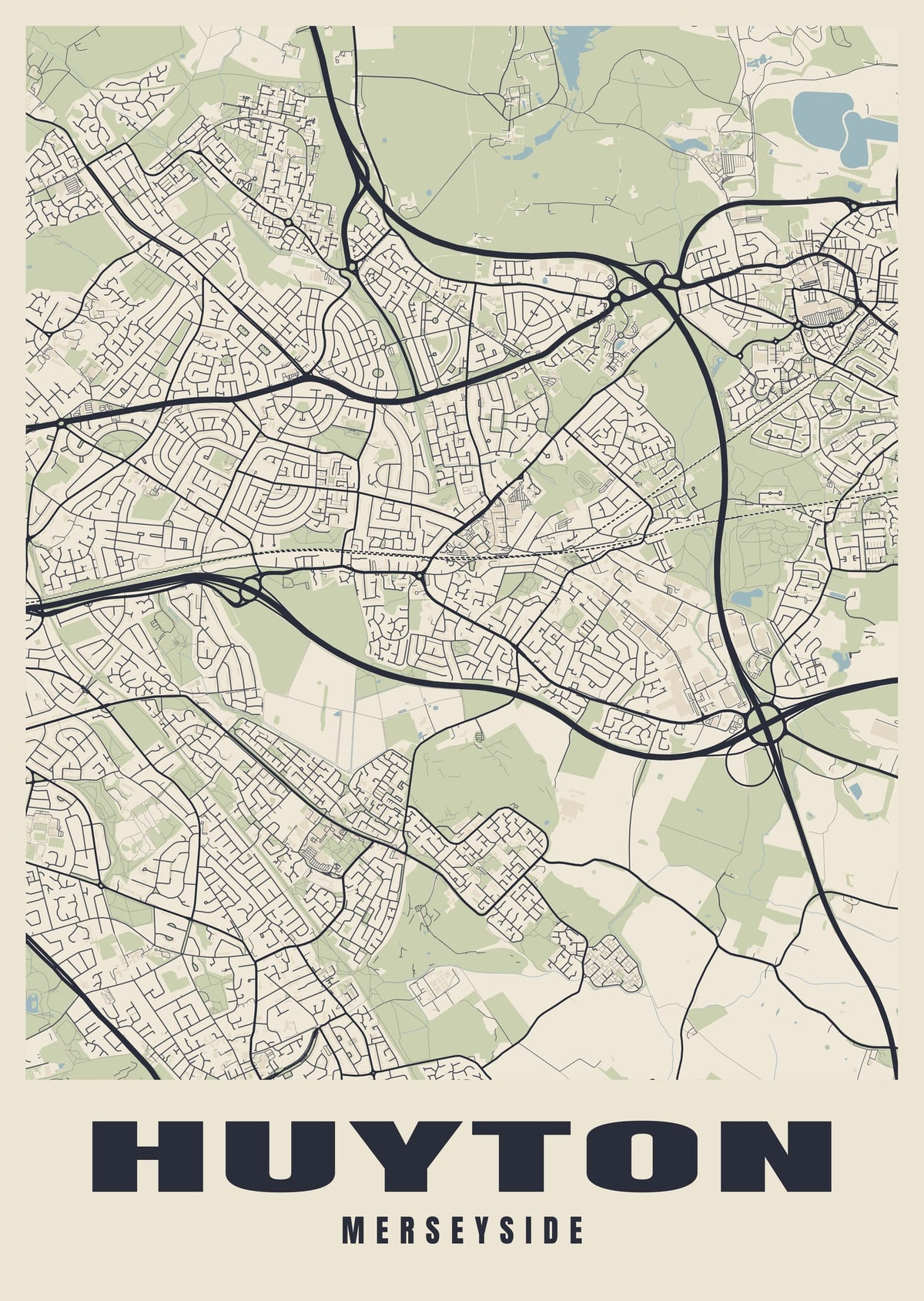 Street map poster of Huyton, Merseyside