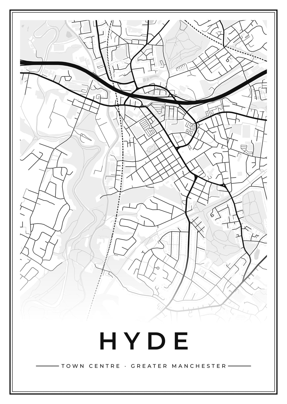 Hyde Town Centre Street Map Poster