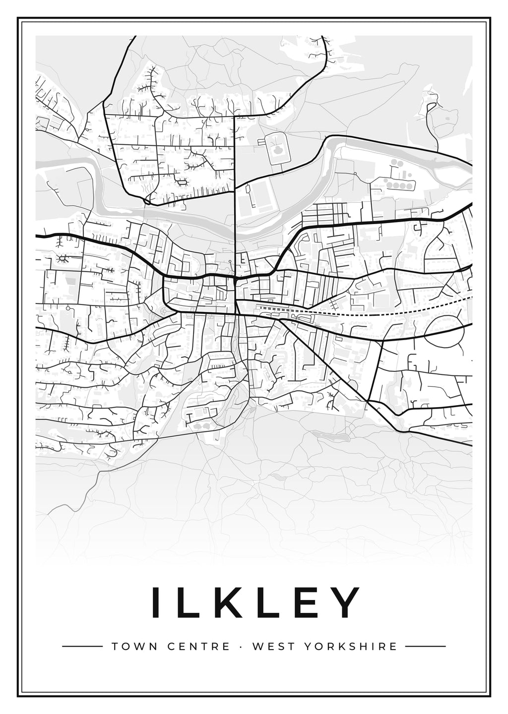 Street map poster of Ilkley town centre, West Yorkshire