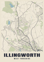 Street map poster of Illingworth, West Yorkshire