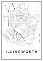 Street map poster of Illingworth village centre, West Yorkshire