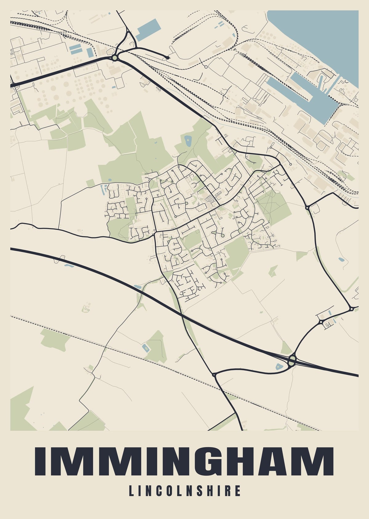 Street map poster of Immingham, Lincolnshire