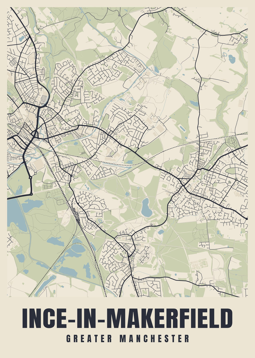Street map poster of Ince-in-Makerfield, Greater Manchester