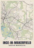 Street map poster of Ince-in-Makerfield, Greater Manchester