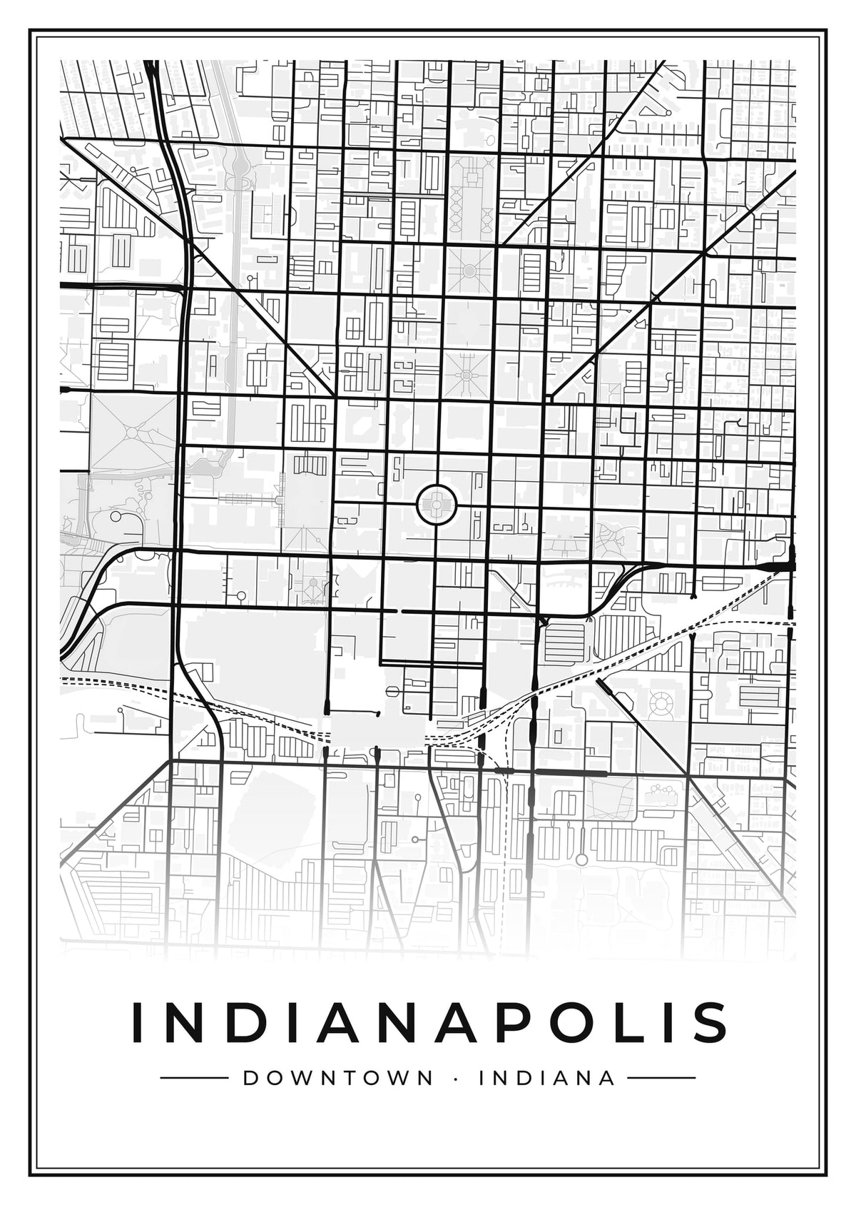 Street map poster of downtown Indianapolis, Indiana