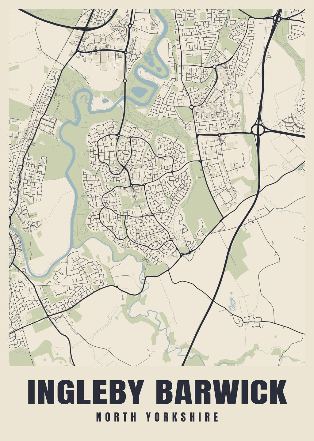 Street map poster of Ingleby Barwick, North Yorkshire
