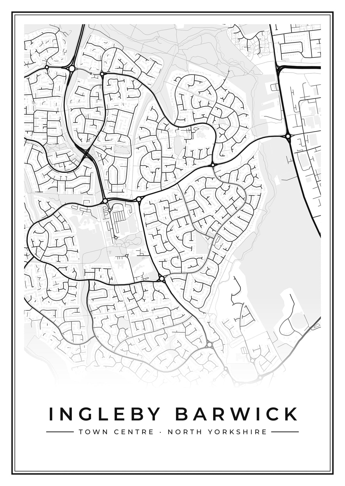 Street map poster of Ingleby Barwick town centre, North Yorkshire